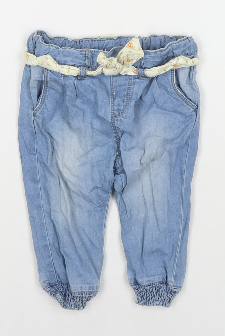 Zara Girls Blue Cotton Jogger Jeans Size 6-9 Months Pullover
