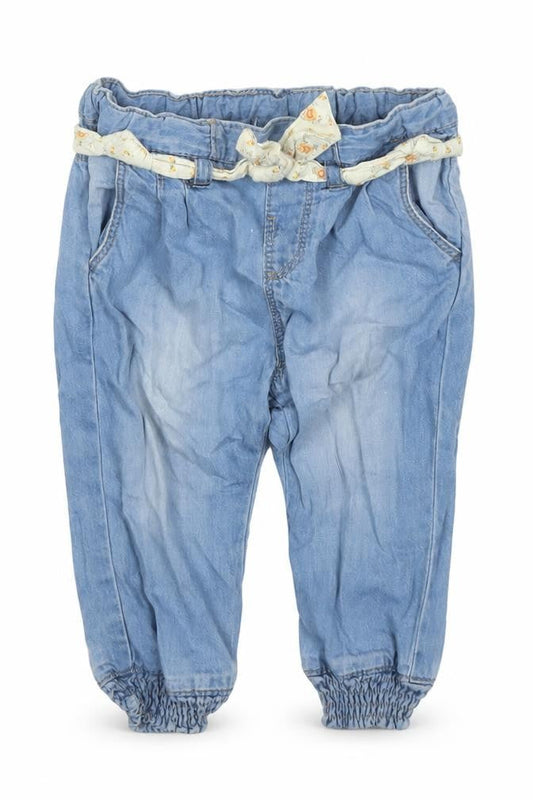 Zara Girls Blue Cotton Jogger Jeans Size 6-9 Months Pullover