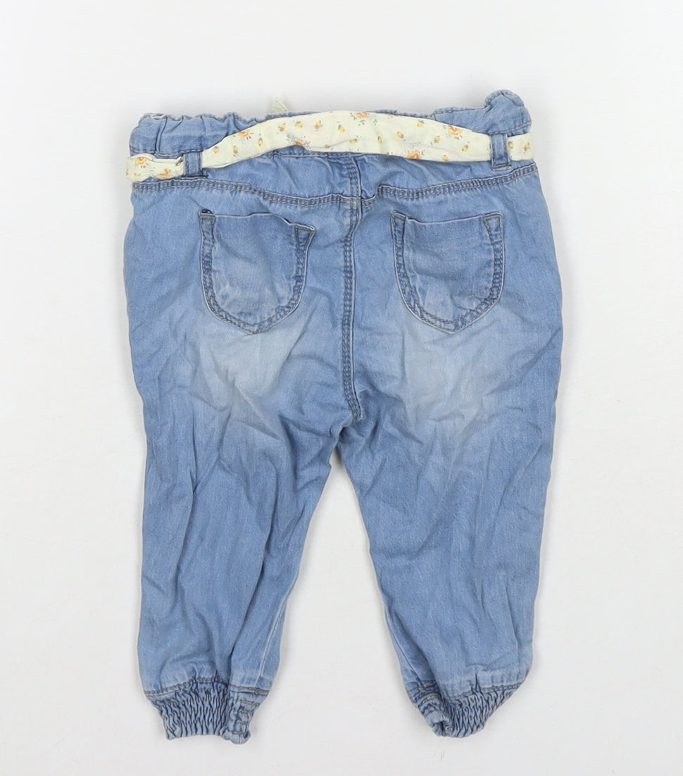 Zara Girls Blue Cotton Jogger Jeans Size 6-9 Months Pullover