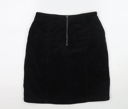 M&Co Womens Black Cotton A-Line Skirt Size 8 Zip