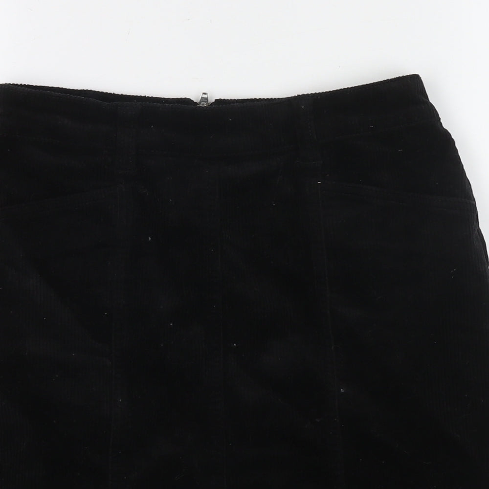M&Co Womens Black Cotton A-Line Skirt Size 8 Zip