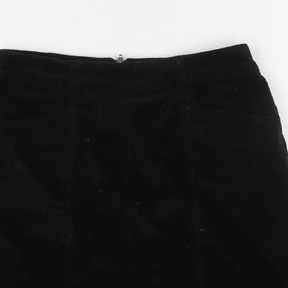 M&Co Womens Black Cotton A-Line Skirt Size 8 Zip