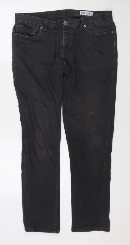 Denim & Co. Womens Black Polyester Blend Straight Jeans Size 34 in L30 in Regular Zip