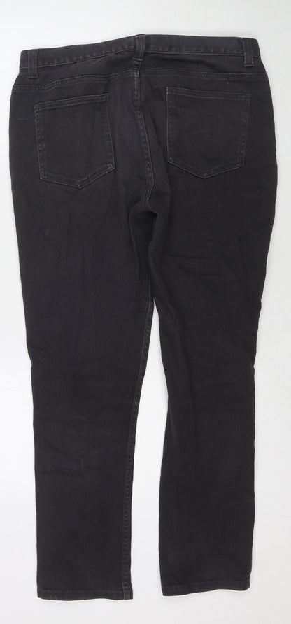 Denim & Co. Womens Black Polyester Blend Straight Jeans Size 34 in L30 in Regular Zip