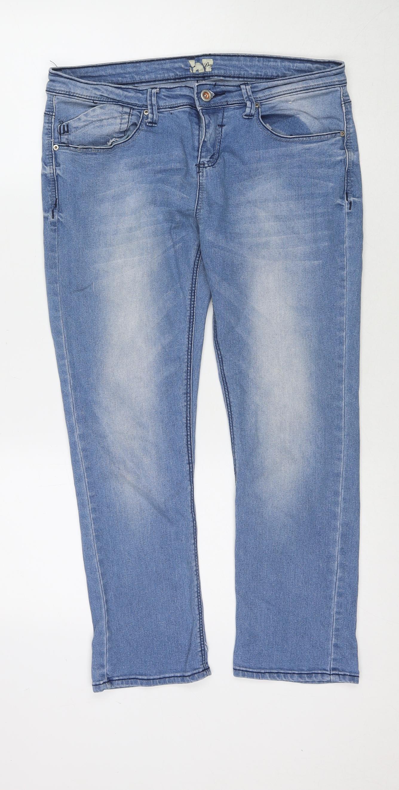 Denim & Co. Womens Blue Cotton Cropped Jeans Size 32 in L24 in Regular Zip