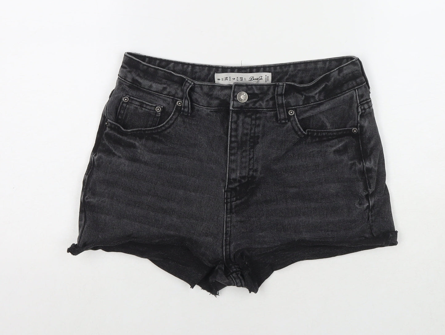 Denim & Co. Womens Black Cotton Hot Pants Shorts Size 8 L3 in Regular Zip