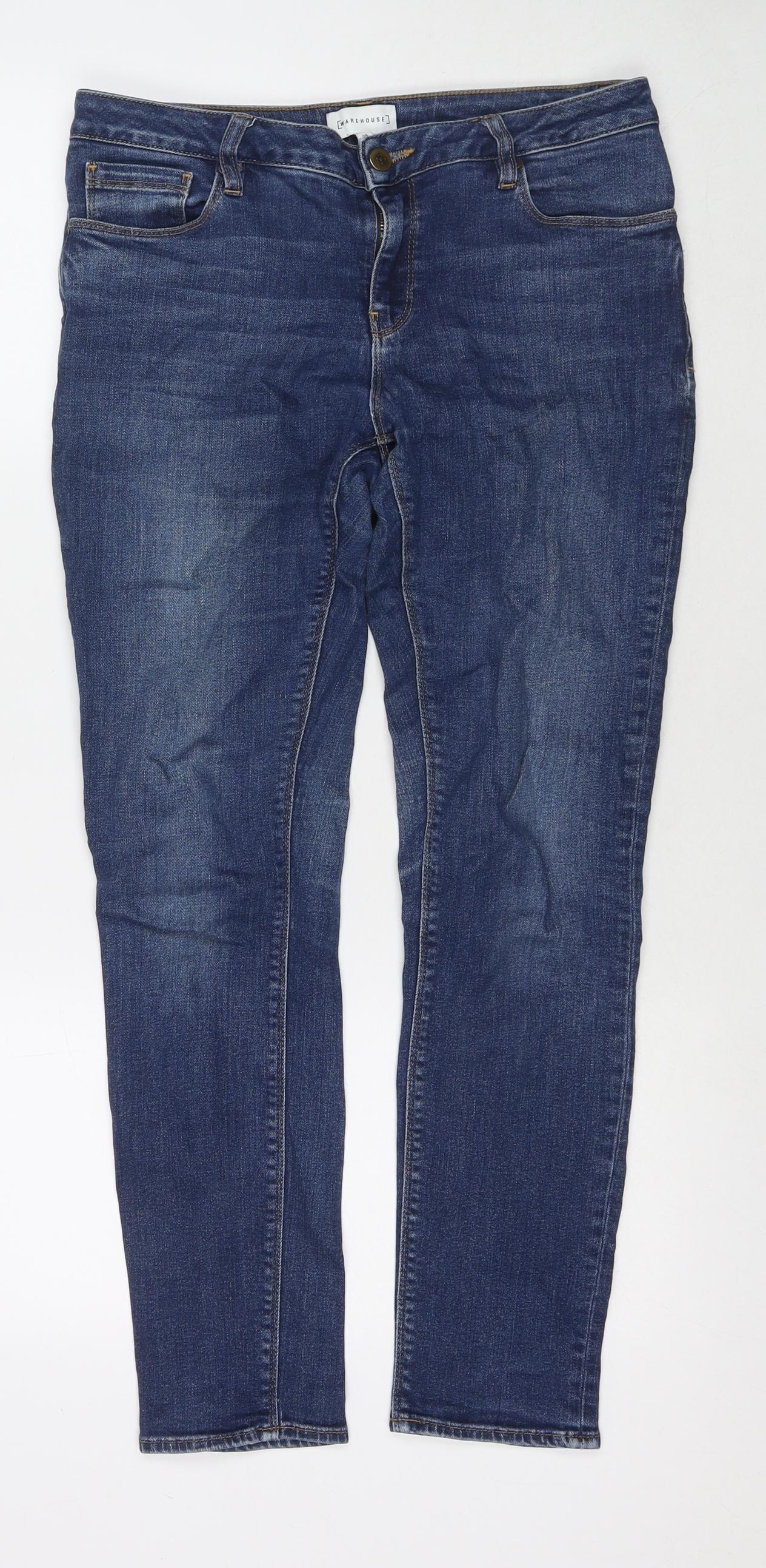 Womens UK Size 10 Warehouse Regular Fit Skinny Blue Jeans