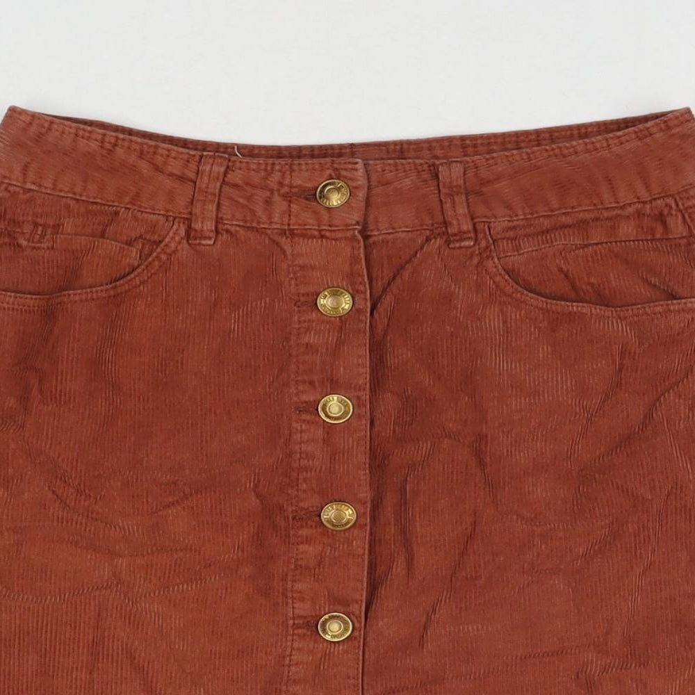 Sfera Womens Brown Cotton A-Line Skirt Size M Button