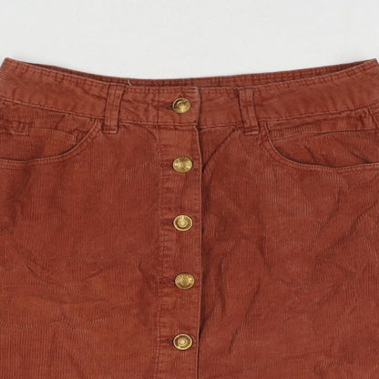 Sfera Womens Brown Cotton A-Line Skirt Size M Button
