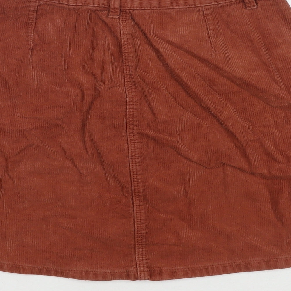 Sfera Womens Brown Cotton A-Line Skirt Size M Button