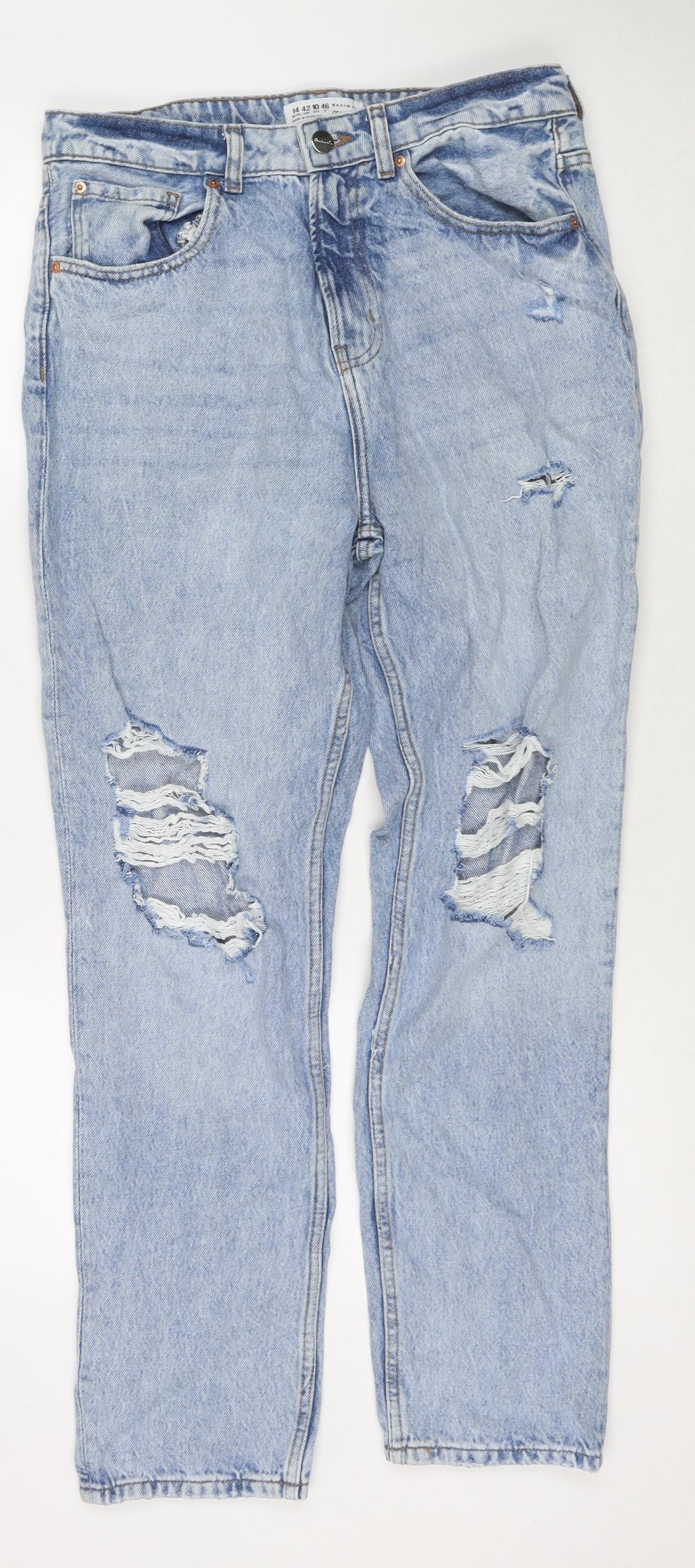 Denim & Co. Womens Blue Cotton Straight Jeans Size 14 L30 in Regular Zip