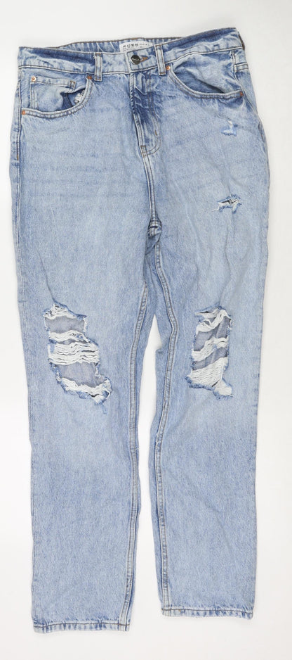 Denim & Co. Womens Blue Cotton Straight Jeans Size 14 L30 in Regular Zip