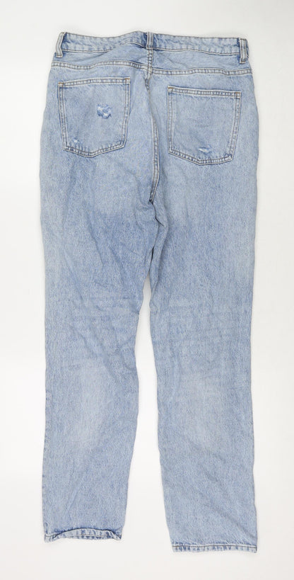 Denim & Co. Womens Blue Cotton Straight Jeans Size 14 L30 in Regular Zip