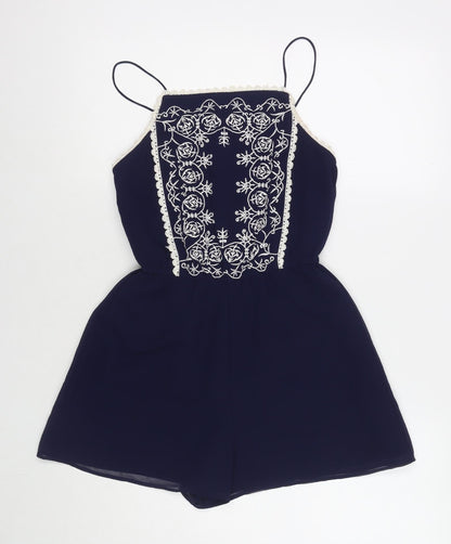 Miss Selfridge Womens Blue Geometric Polyester Playsuit One-Piece Size 6 L3 in Button