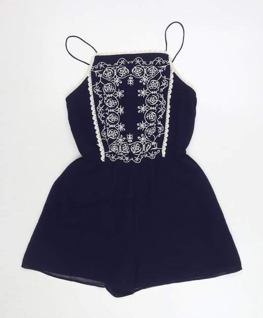 Miss Selfridge Womens Blue Geometric Polyester Playsuit One-Piece Size 6 L3 in Button