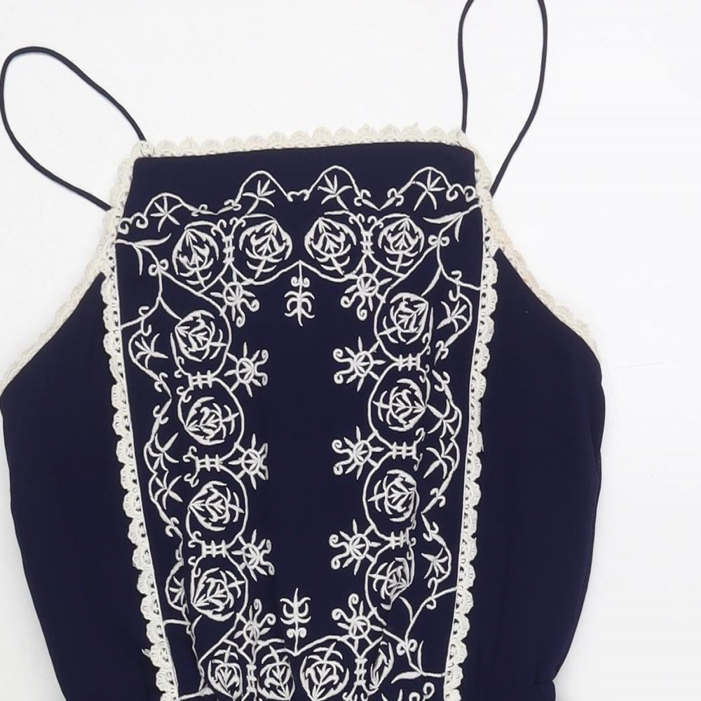 Miss Selfridge Womens Blue Geometric Polyester Playsuit One-Piece Size 6 L3 in Button