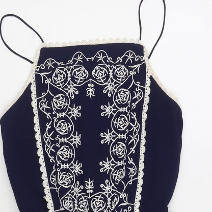 Miss Selfridge Womens Blue Geometric Polyester Playsuit One-Piece Size 6 L3 in Button