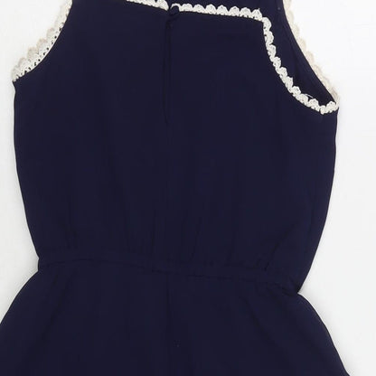 Miss Selfridge Womens Blue Geometric Polyester Playsuit One-Piece Size 6 L3 in Button