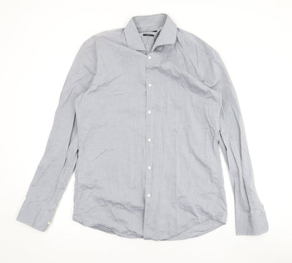 Boss Mens Grey Cotton Button-Up Size 40 Collared Button