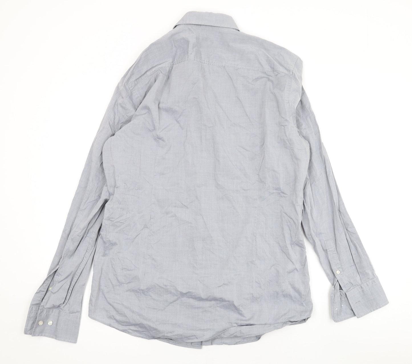 Boss Mens Grey Cotton Button-Up Size 40 Collared Button