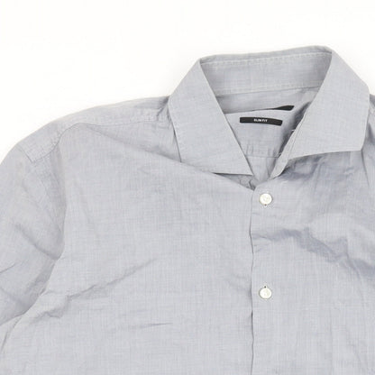 Boss Mens Grey Cotton Button-Up Size 40 Collared Button