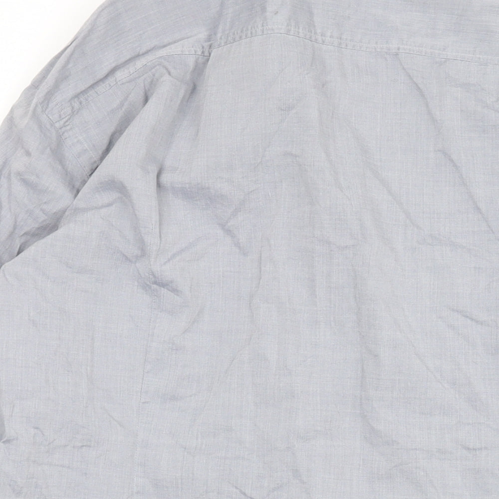 Boss Mens Grey Cotton Button-Up Size 40 Collared Button