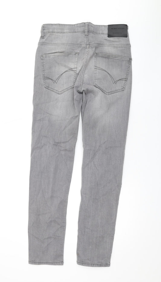 Denim & Co. Mens Grey Cotton Straight Jeans Size 28 in L29 in Regular Button