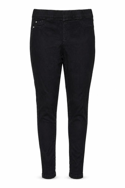 Front view of Denim & Co. women’s black cotton jegging jeans, size UK 12, 27-inch leg regular