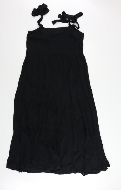 M&Co Womens Black Viscose Maxi Size 10 Square Neck Tie - Tie Shoulder