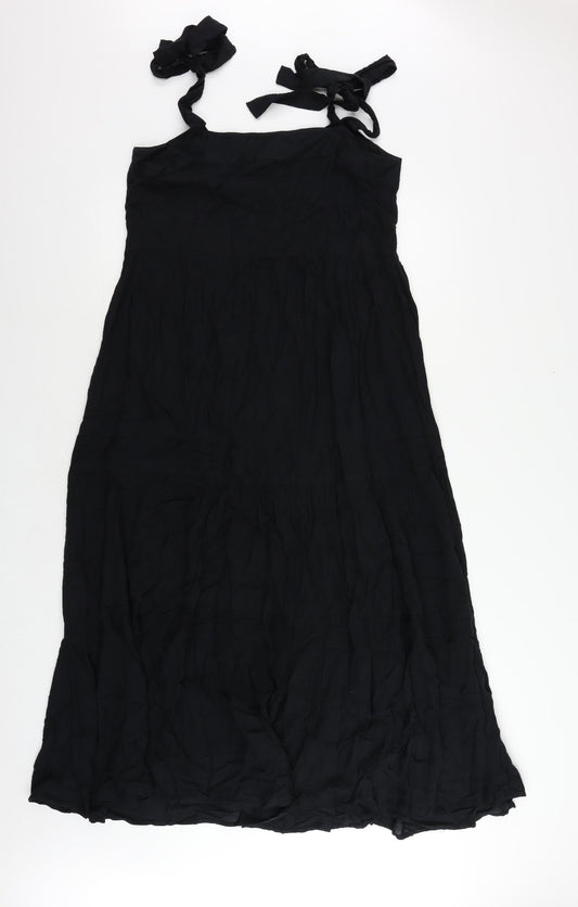 M&Co Womens Black Viscose Maxi Size 10 Square Neck Tie - Tie Shoulder