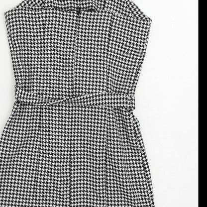 New Look Womens Black Geometric Polyester Mini Size 8 Square Neck Zip - Belted
