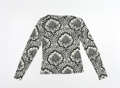Wallis Womens Black Paisley Polyester Basic Blouse Size 12 Boat Neck - Slash Neckline