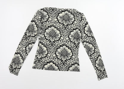 Wallis Womens Black Paisley Polyester Basic Blouse Size 12 Boat Neck - Slash Neckline
