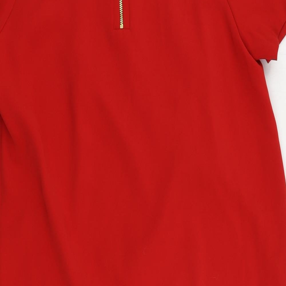 Marks and Spencer Womens Red Polyester Shift Size 12 Boat Neck Zip - Pockets