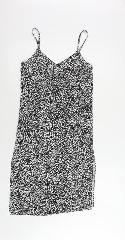 Boohoo Womens Grey Animal Print Polyester Slip Dress Size 8 V-Neck Pullover