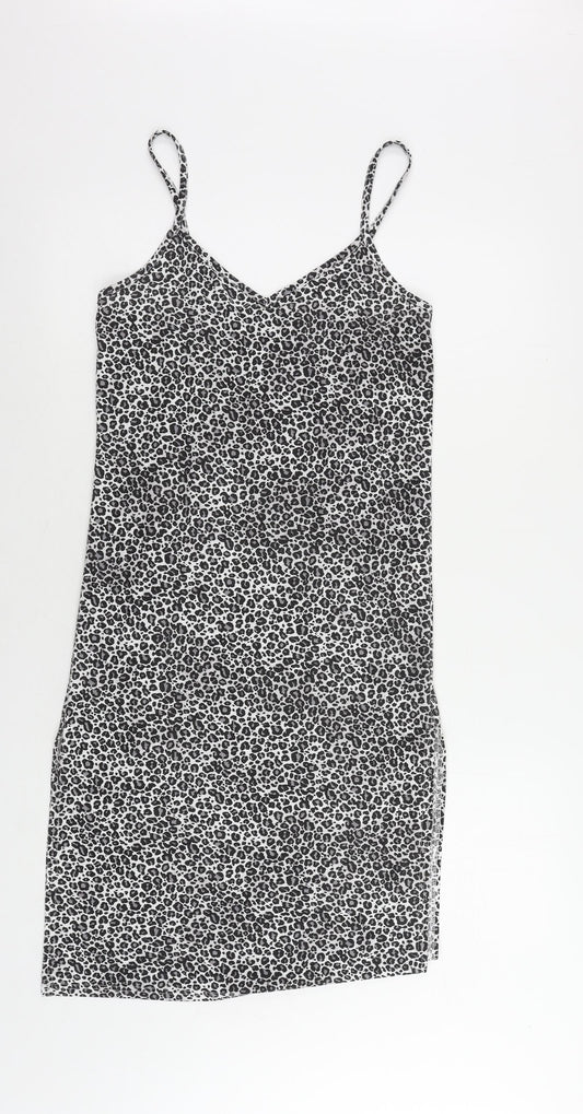 Boohoo Womens Grey Animal Print Polyester Slip Dress Size 8 V-Neck Pullover