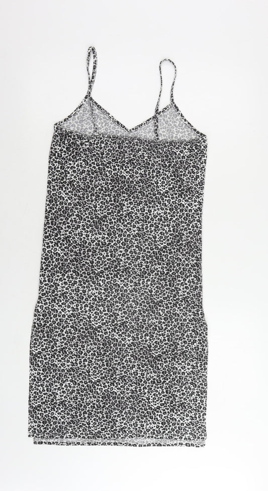 Boohoo Womens Grey Animal Print Polyester Slip Dress Size 8 V-Neck Pullover
