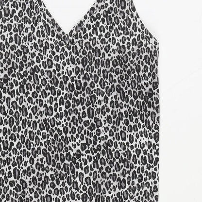 Boohoo Womens Grey Animal Print Polyester Slip Dress Size 8 V-Neck Pullover