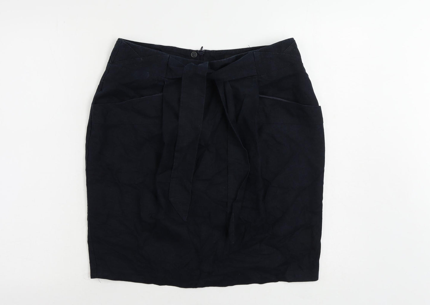 Marks and Spencer Womens Blue Linen Straight & Pencil Skirt Size 14 Zip - Pockets