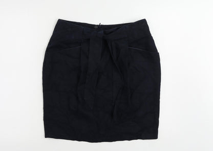 Marks and Spencer Womens Blue Linen Straight & Pencil Skirt Size 14 Zip - Pockets