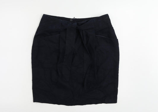Marks and Spencer Womens Blue Linen Straight & Pencil Skirt Size 14 Zip - Pockets