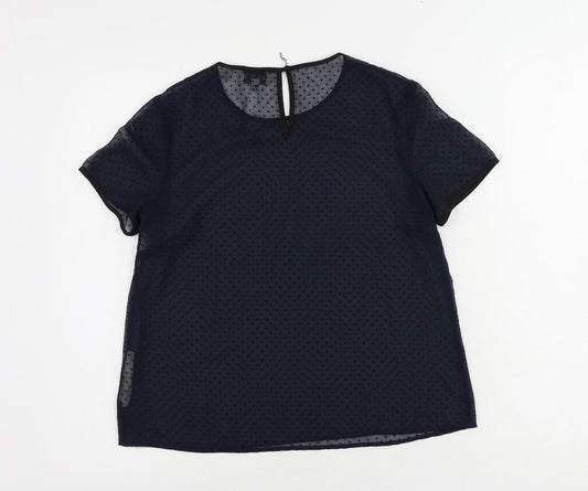 Jack Wills Womens Blue Polka Dot Polyester Basic Blouse Size 8 Round Neck - Sheer
