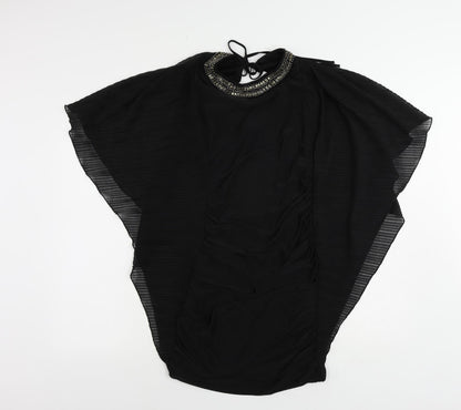 Jane Norman Womens Black Polyester Bodycon Size 10 Roll Neck Tie - Embellished Neckline