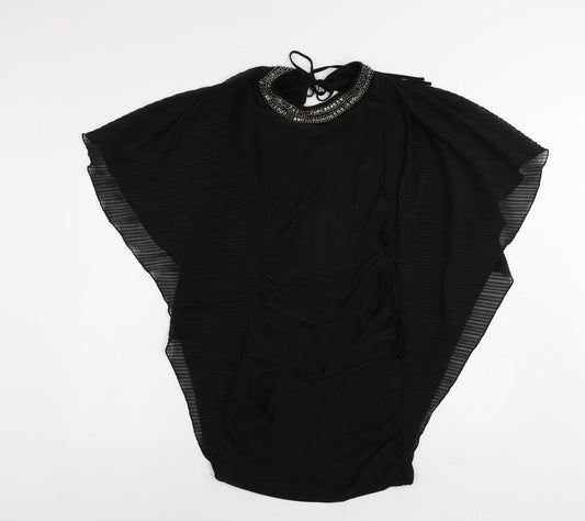 Jane Norman Womens Black Polyester Bodycon Size 10 Roll Neck Tie - Embellished Neckline