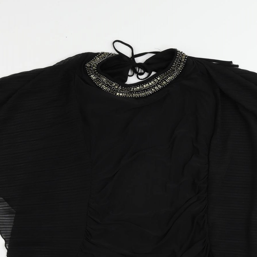 Jane Norman Womens Black Polyester Bodycon Size 10 Roll Neck Tie - Embellished Neckline