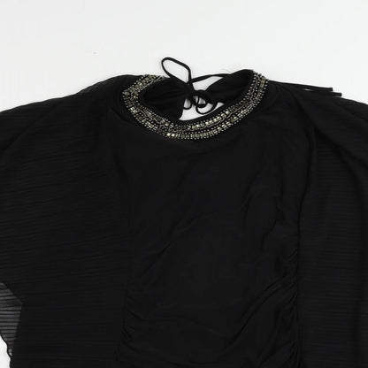 Jane Norman Womens Black Polyester Bodycon Size 10 Roll Neck Tie - Embellished Neckline