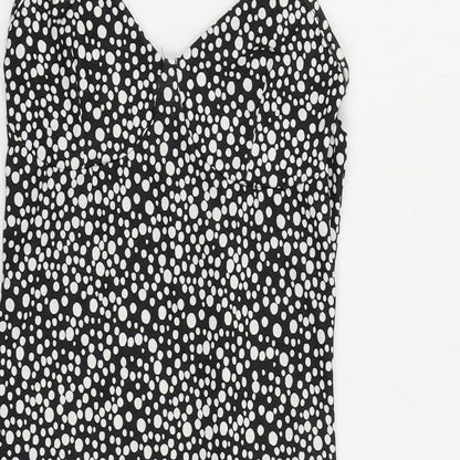 PRETTYLITTLETHING Womens Black Polka Dot Polyester Mini Size 4 V-Neck Pullover - Ruffle
