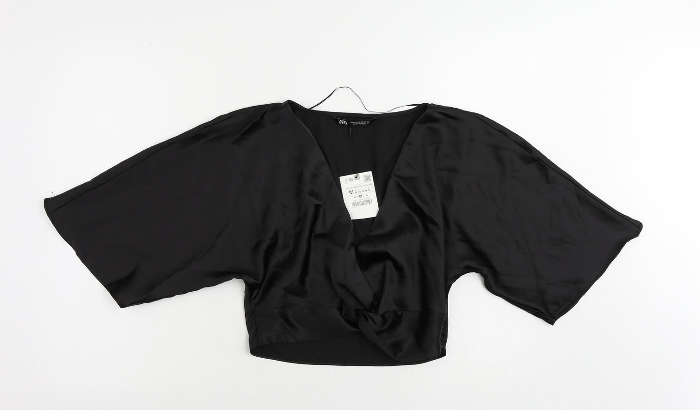 Womens UK Size M Zara Black Cropped Blouse