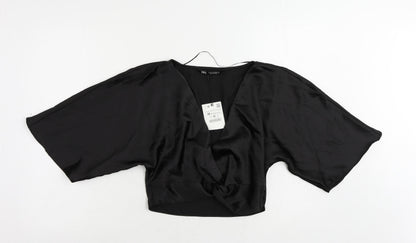Womens UK Size M Zara Black Cropped Blouse