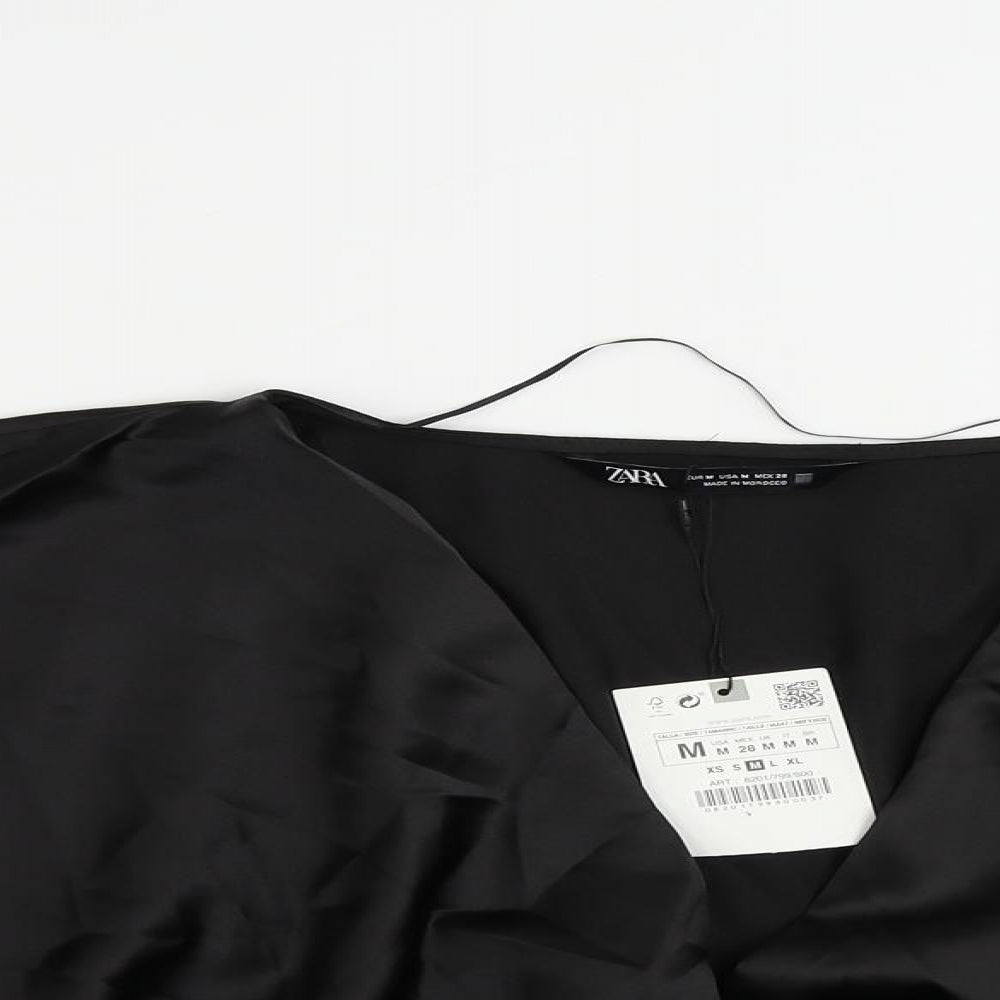 Womens UK Size M Zara Black Cropped Blouse